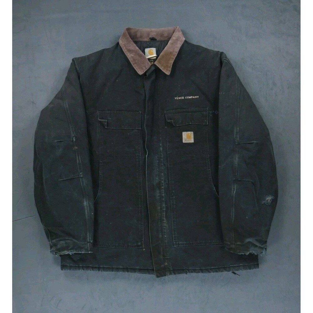 Vintage Carhartt C03 BLK Arctic Traditional Coat Mens 50 Tall Black Distressed